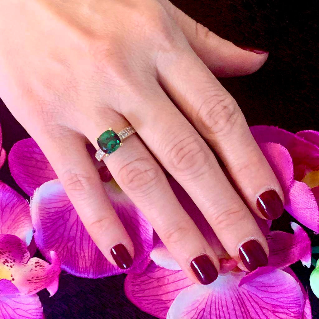 Green Tourmaline Diamond Ring 14 kt 2.80 tcw Certified $3,350 013309