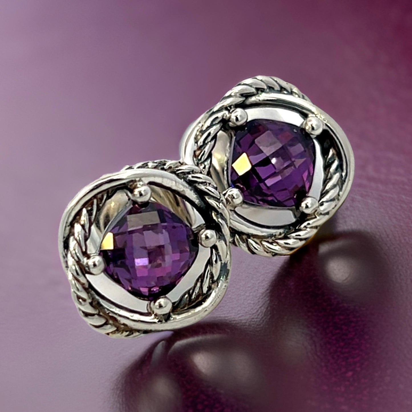 David Yurman Estate Amethyst Infinity Earrings Silver DY524