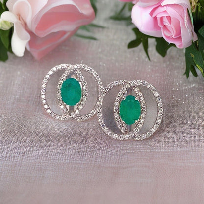 Diamond Emerald Earrings 14k White Gold 2.16 TCW Certified $6,950 018689