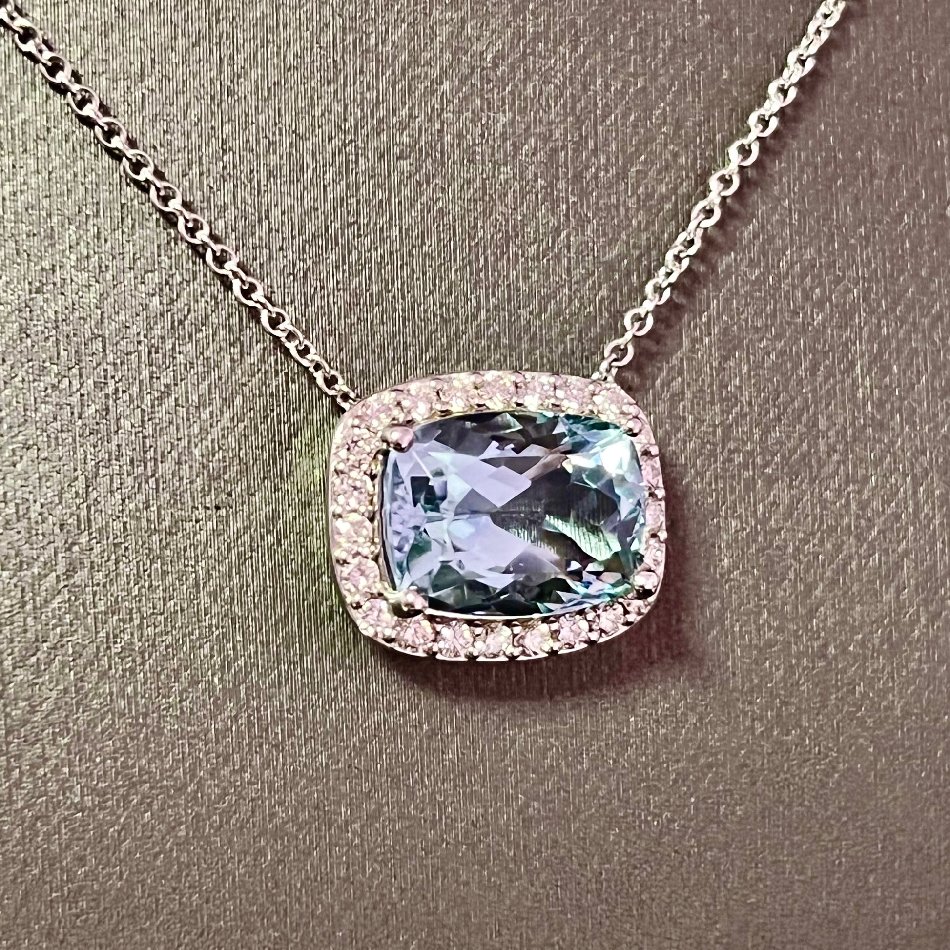 Diamond Aquamarine Pendant Necklace 14k Gold 17" 8.37 TCW Certified $5,950 213255 - Certified Fine Jewelry