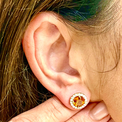 Natural Orange Sapphire Diamond Stud Earrings 14k WG 3.54 TCW Certified $5,975 216662 - Certified Fine Jewelry