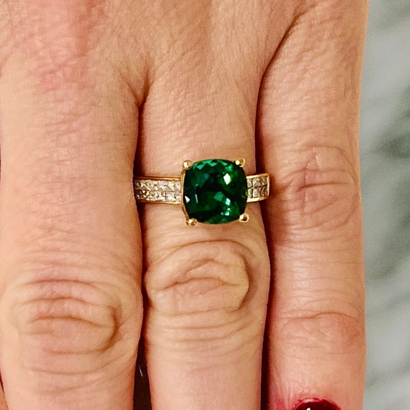 Green Tourmaline Diamond Ring 14 kt 2.80 tcw Certified $3,350 013309