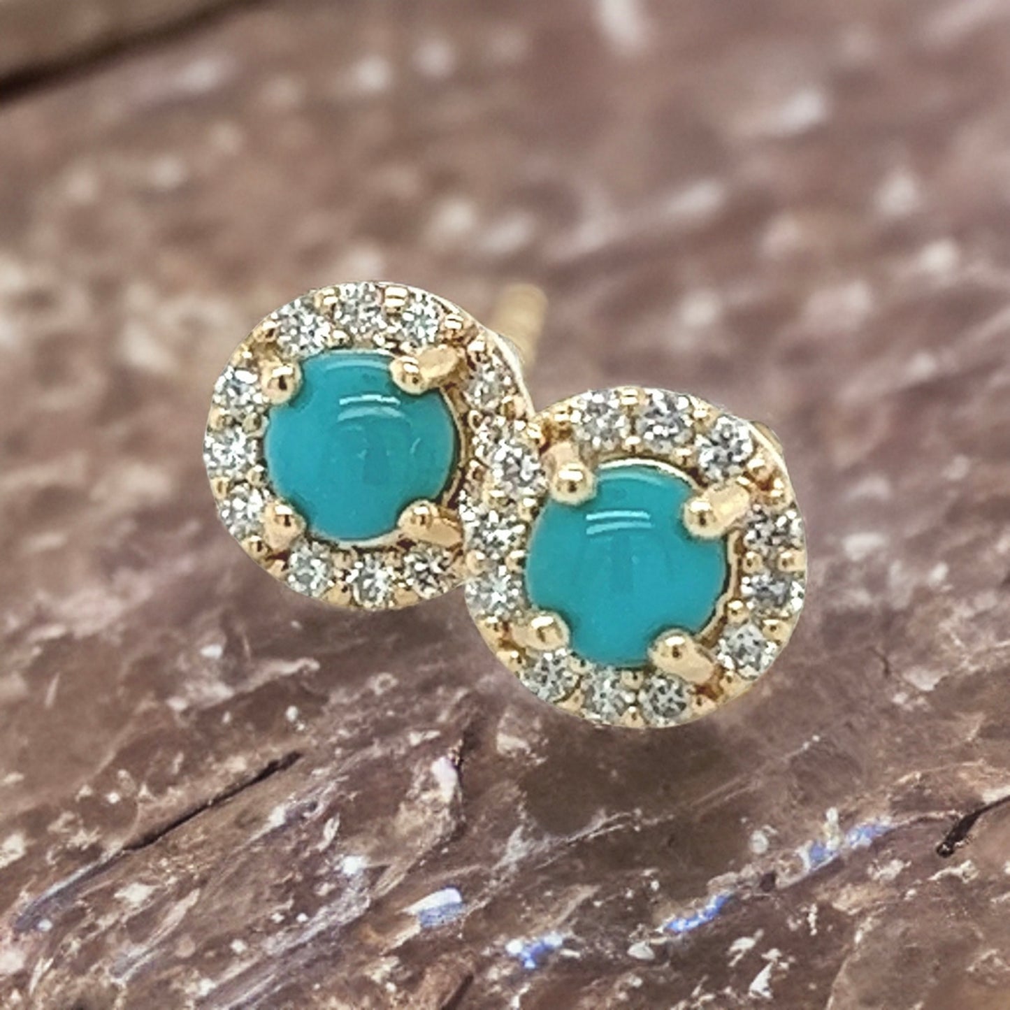 Natural Turquoise Diamond Stud Earrings 14k Yellow Gold 0.65 TCW Certified $1,590 217840