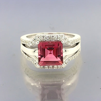 Natural Tourmaline Diamond Ring Size 6.5 14k W Gold 3.24 TCW Certified $3,950 217856