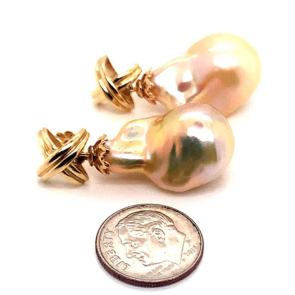 Freshwater Pearl Earrings 14k Yellow Gold 25 mm Certified $1,290 920920 - Certified Fine Jewelry