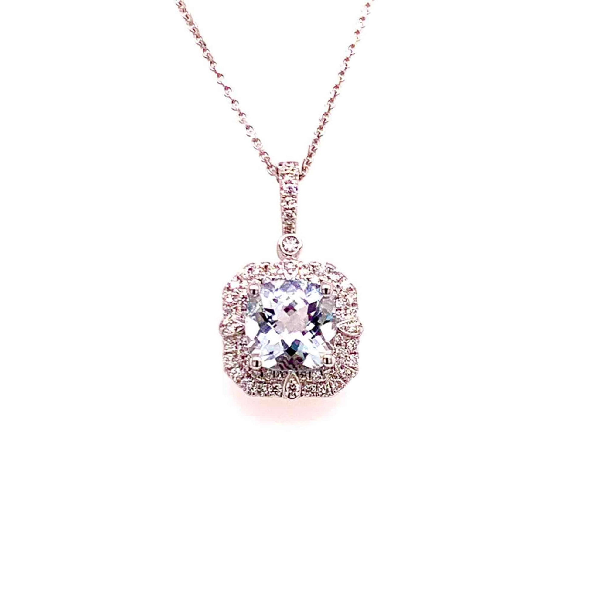 Diamond Aquamarine Necklace 18k Gold 18" 2.24 TCW Certified $3,950 920940 - Certified Fine Jewelry