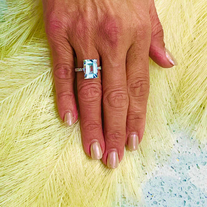 Natural Aquamarine Diamond Ring Size 6.5 14k W Gold 6.67 TCW Certified $5,990 216191