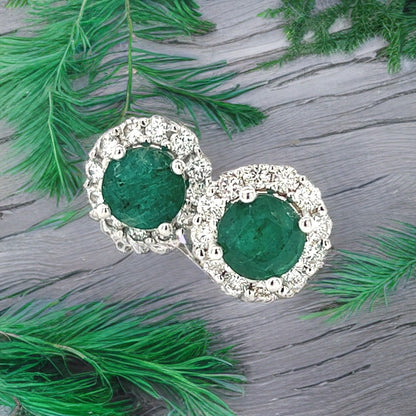 Natural Emerald Diamond Earrings 14k Gold 3.02 TCW Certified $5,490 211182