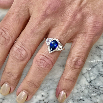 Natural Sapphire Diamond Ring Size 6.5 14k W Gold 2.78 TCW Certified $5,975 219221 - Certified Fine Jewelry