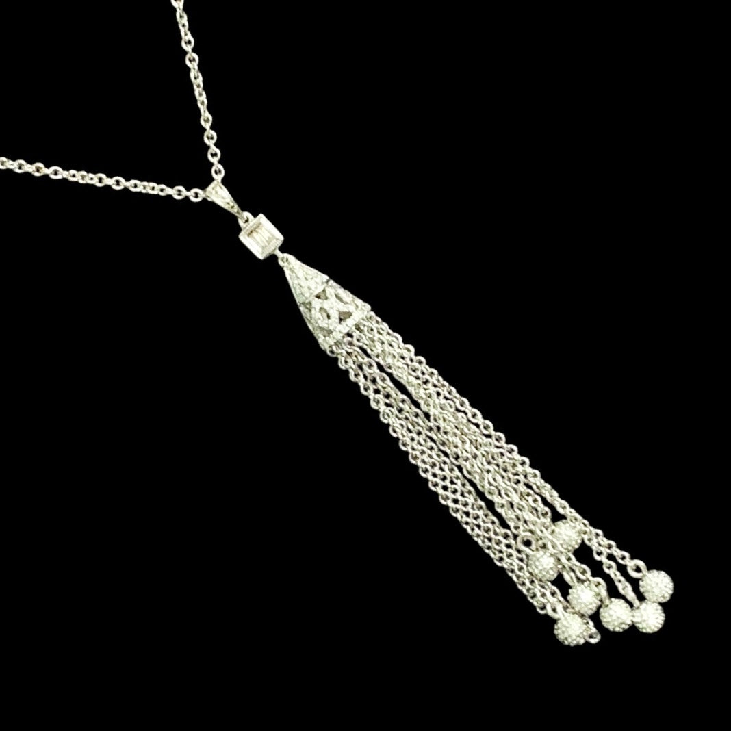 Diamond Necklace 18k Gold Tassel Pendant 19" Women Certified $3,000 820700