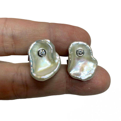 Diamond Fresh Water Pearl Cufflinks 14k Gold 0.45 TCW Designer Certified $2,490 010960