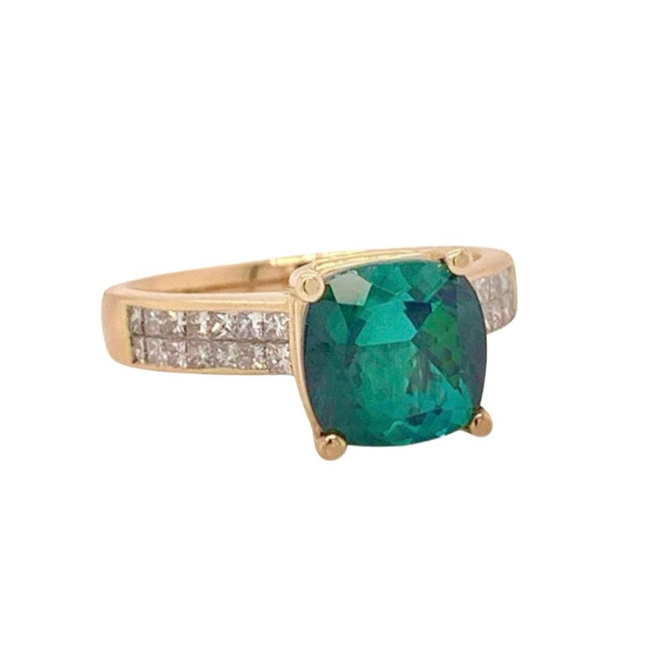 Green Tourmaline Diamond Ring 14 kt 2.80 tcw Certified $3,350 013309