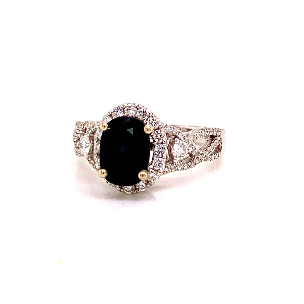 Diamond Sapphire Ring 6.5 18k Gold 2.62 TCW Women Certified $5,000 219794 - Certified Fine Jewelry