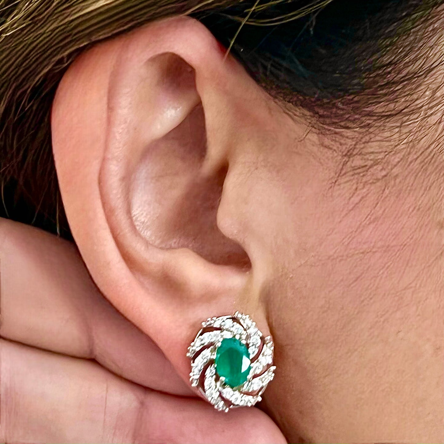 Diamond Emerald Earrings 14k W Gold 4.05 TCW Certified $6,950 018690