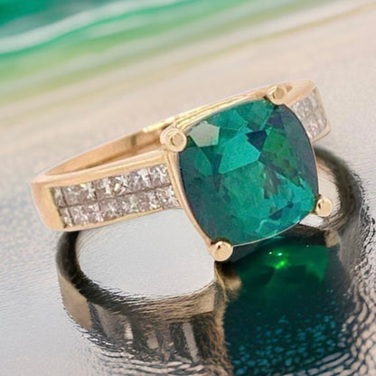 Green Tourmaline Diamond Ring 14 kt 2.80 tcw Certified $3,350 013309