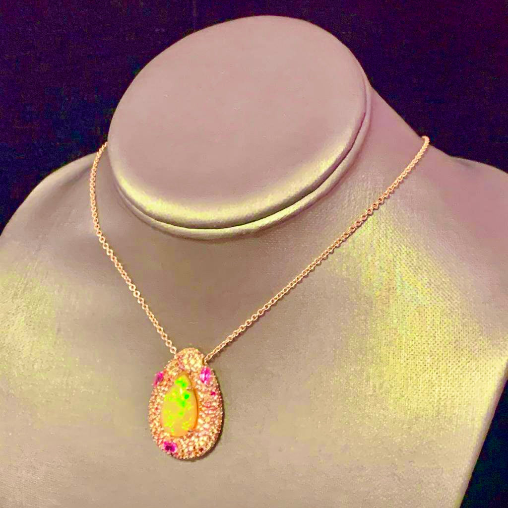 Natural Ethiopian Opal Sapphire Necklace 14k Gold 11.5 TCW GIA Certified $8,950 016621 - Certified Fine Jewelry