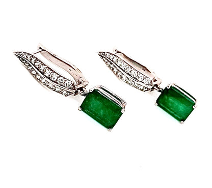 Diamond Emerald Earrings 4.86 TCW 14k White Gold Certified $7,250 018691