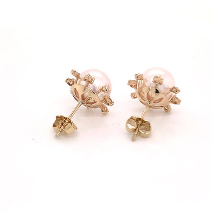 Diamond Akoya Pearl Earrings 14k Yellow Gold 9.5 mm Certified $3,975 018641