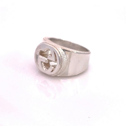 Gucci Estate Sterling Silver Ring Size 8.5, 15 mm Height 17.9 Grams G45