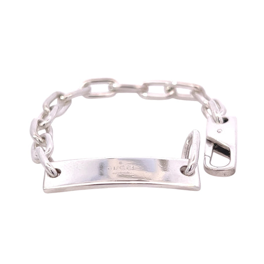 Gucci Estate Link Plate Bracelet Size 7" Sterling Silver 8 mm Height G46