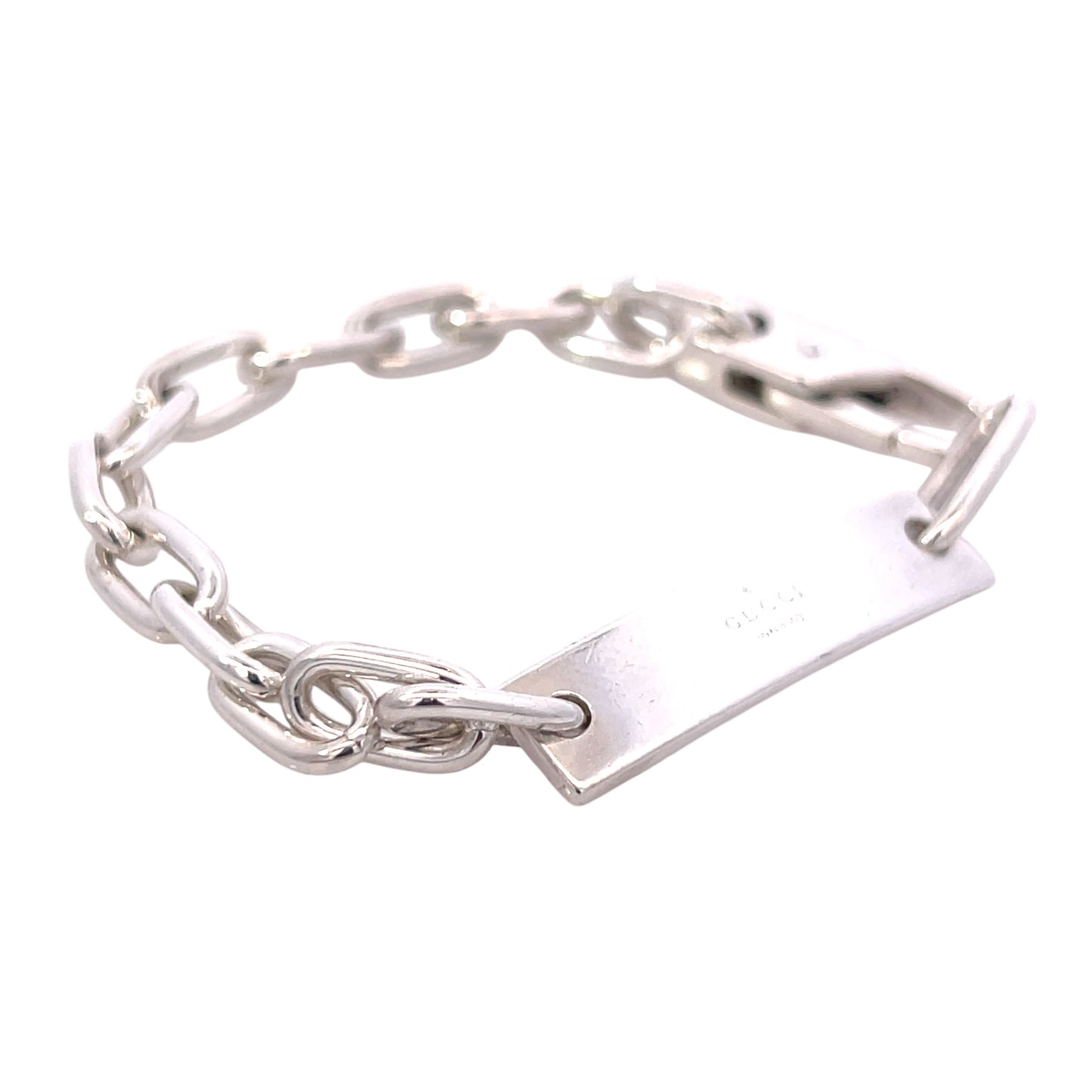 Gucci Estate Link Plate Bracelet Size 7" Sterling Silver 8 mm Height G46