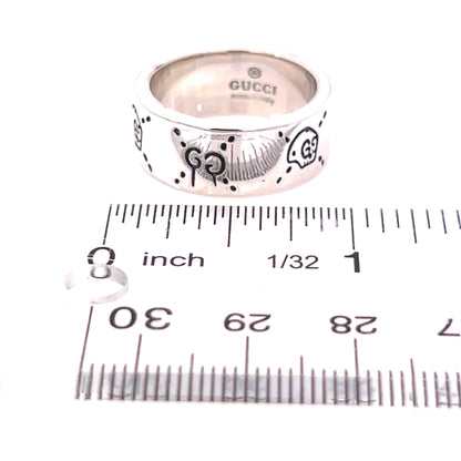 Gucci Estate Engraved Ring Size 8 Sterling Silver 8.5 mm Height G49