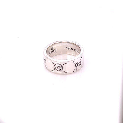 Gucci Estate Engraved Ring Size 8 Sterling Silver 8.5 mm Height G49