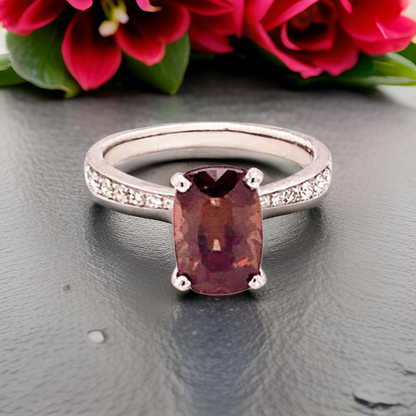 Diamond Tourmaline Rubellite Ring 6.75 18k Gold 4.01 tcw Women Certified $2,950 910746