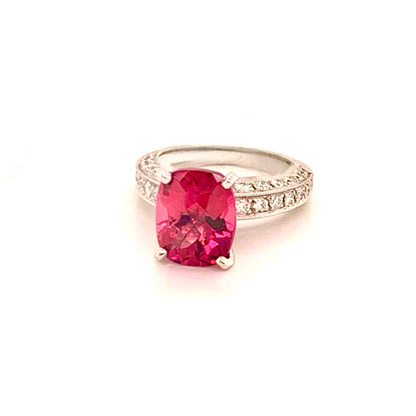 Diamond Tourmaline Rubellite Ring 3 Platinum 3.72 TCW Certified 910749