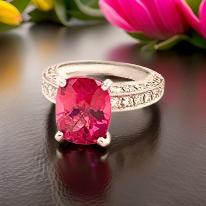 Diamond Tourmaline Rubellite Ring 3 Platinum 3.72 TCW Certified 910749