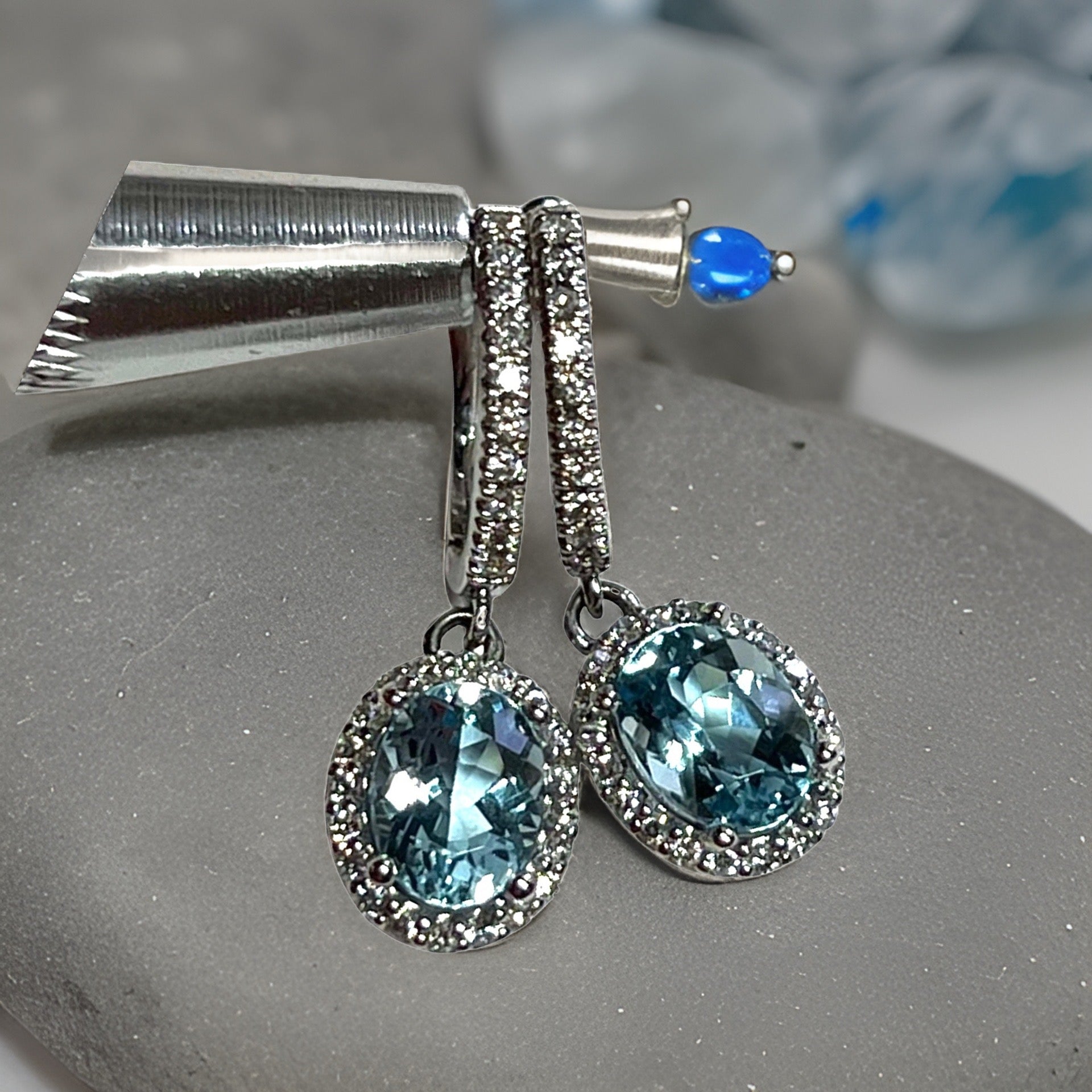 Natural Aquamarine Diamond Dangle Earrings 14k W Gold 2.55 TCW Certified $4,950 211358 - Certified Fine Jewelry