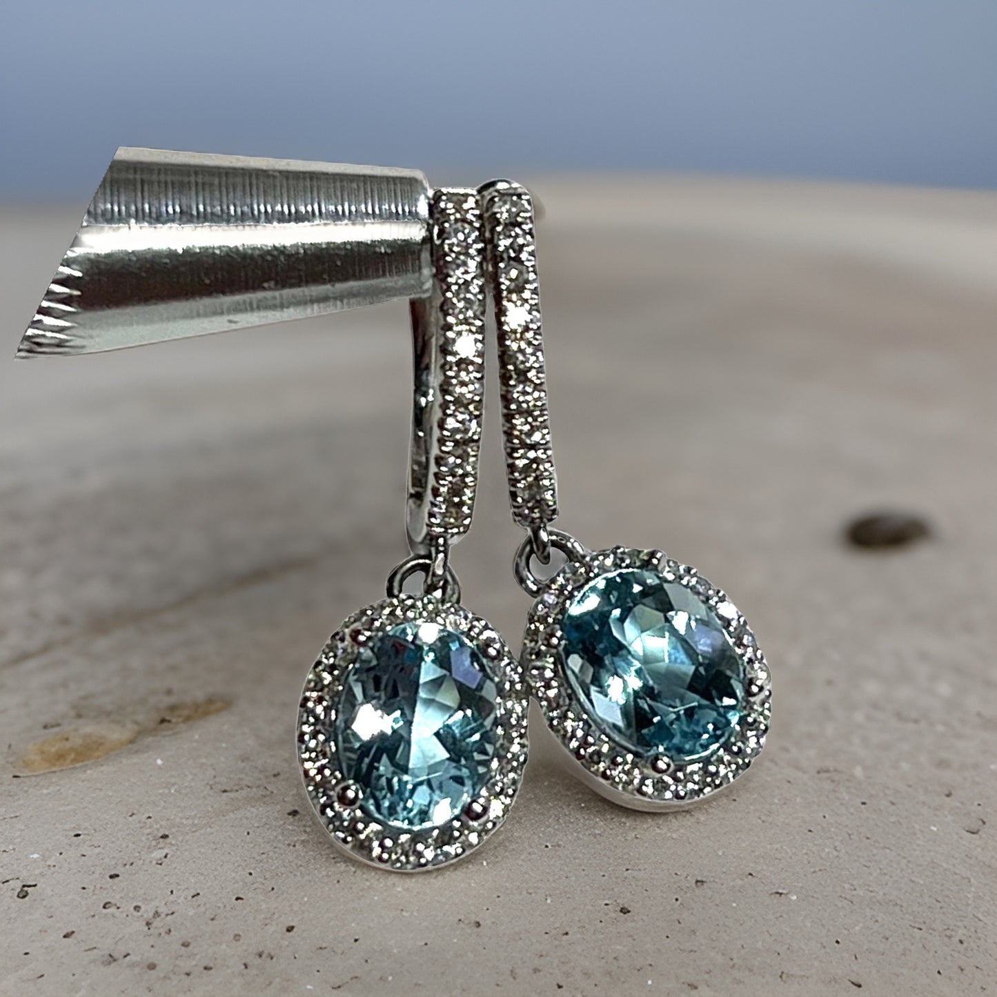 Natural Aquamarine Diamond Dangle Earrings 14k W Gold 2.55 TCW Certified $4,950 211358