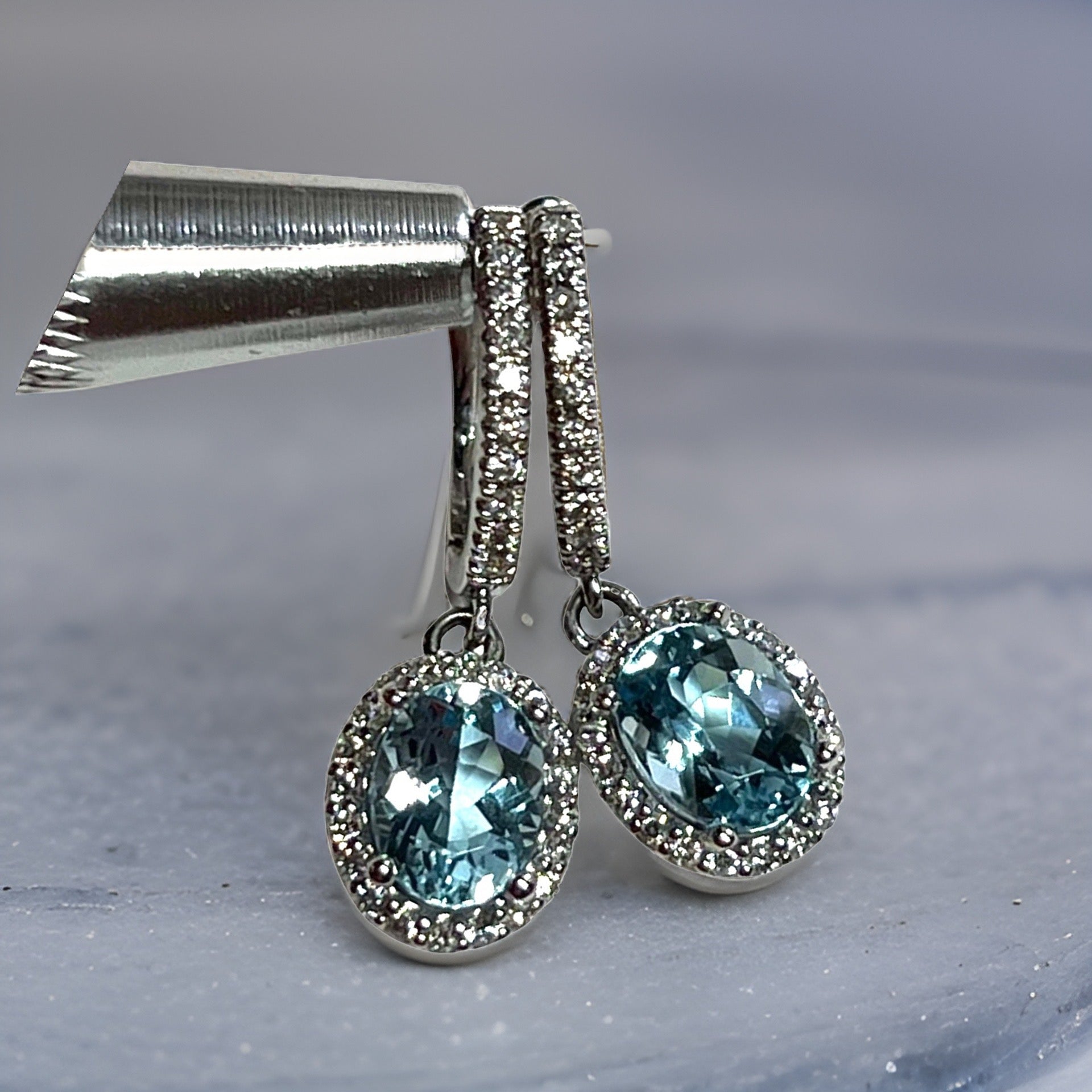 Natural Aquamarine Diamond Dangle Earrings 14k W Gold 2.55 TCW Certified $4,950 211358 - Certified Fine Jewelry