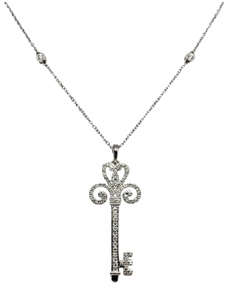 Fine Ladies Diamond Key 14 Kt 16" Italy Necklace Certified $2,500 822588 - Certified Fine Jewelry