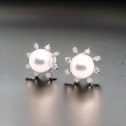 Diamond Akoya Pearl Earrings 14K White Gold 9.50 mm Certified $3,950 018642