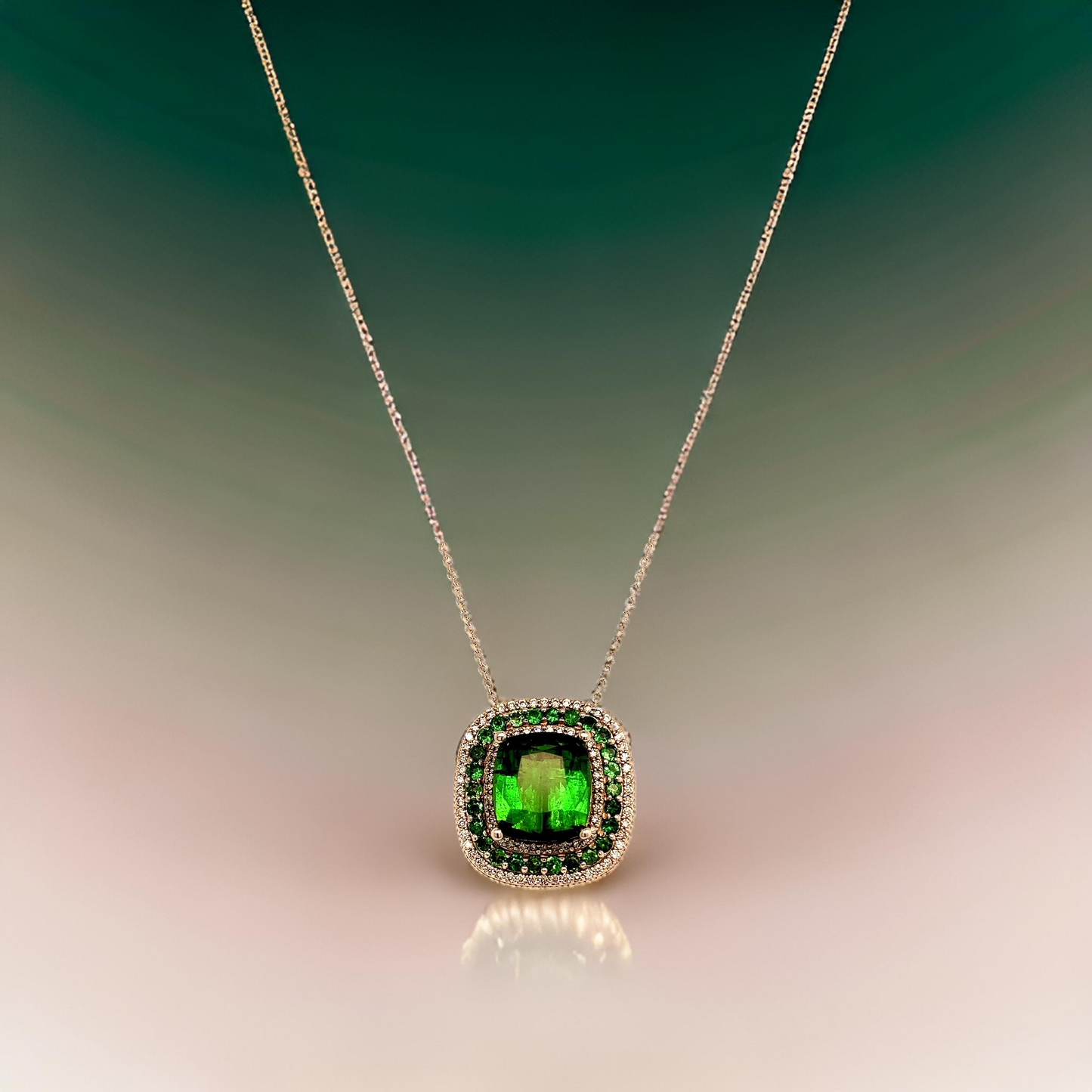 Diamond Tourmaline Tsavorite Pendant Necklace 17" 9.13 TCW GIA Certified $9,795 213257