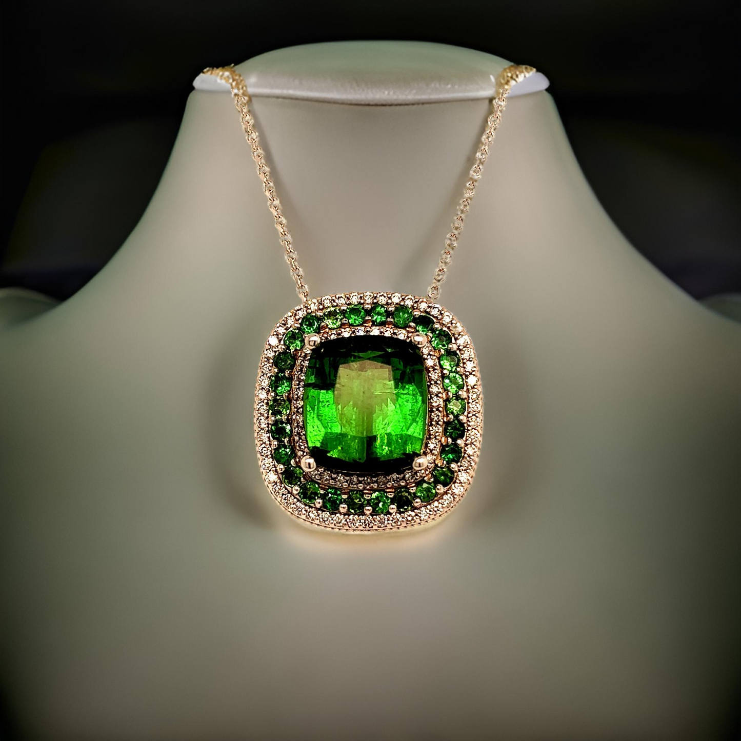 Diamond Tourmaline Tsavorite Pendant Necklace 17" 9.13 TCW GIA Certified $9,795 213257