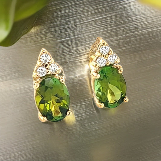 Natural Tourmaline Diamond Earrings 14k Gold 1.87 TCW Certified $2,950 210759 - Certified Fine Jewelry