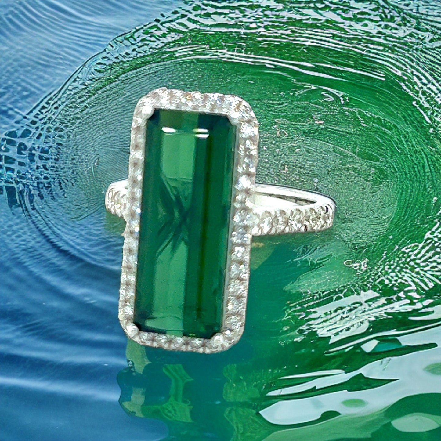Natural Tourmaline Diamond Ring Size 6.25 14k W Gold 5.57 TCW Certified $5,975 216660