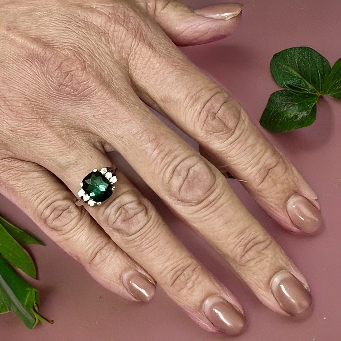 Natural Tourmaline Diamond Ring Size 6.5 14k Gold 3.80 TCW Certified $4,290 121153