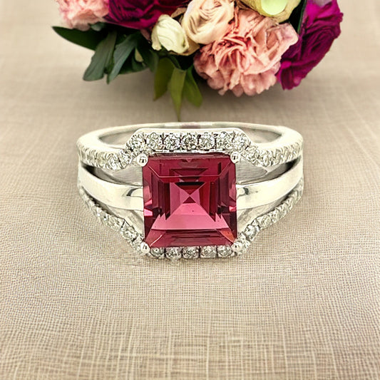 Natural Tourmaline Diamond Ring Size 6.5 14k W Gold 3.24 TCW Certified $3,950 217856 - Certified Fine Jewelry