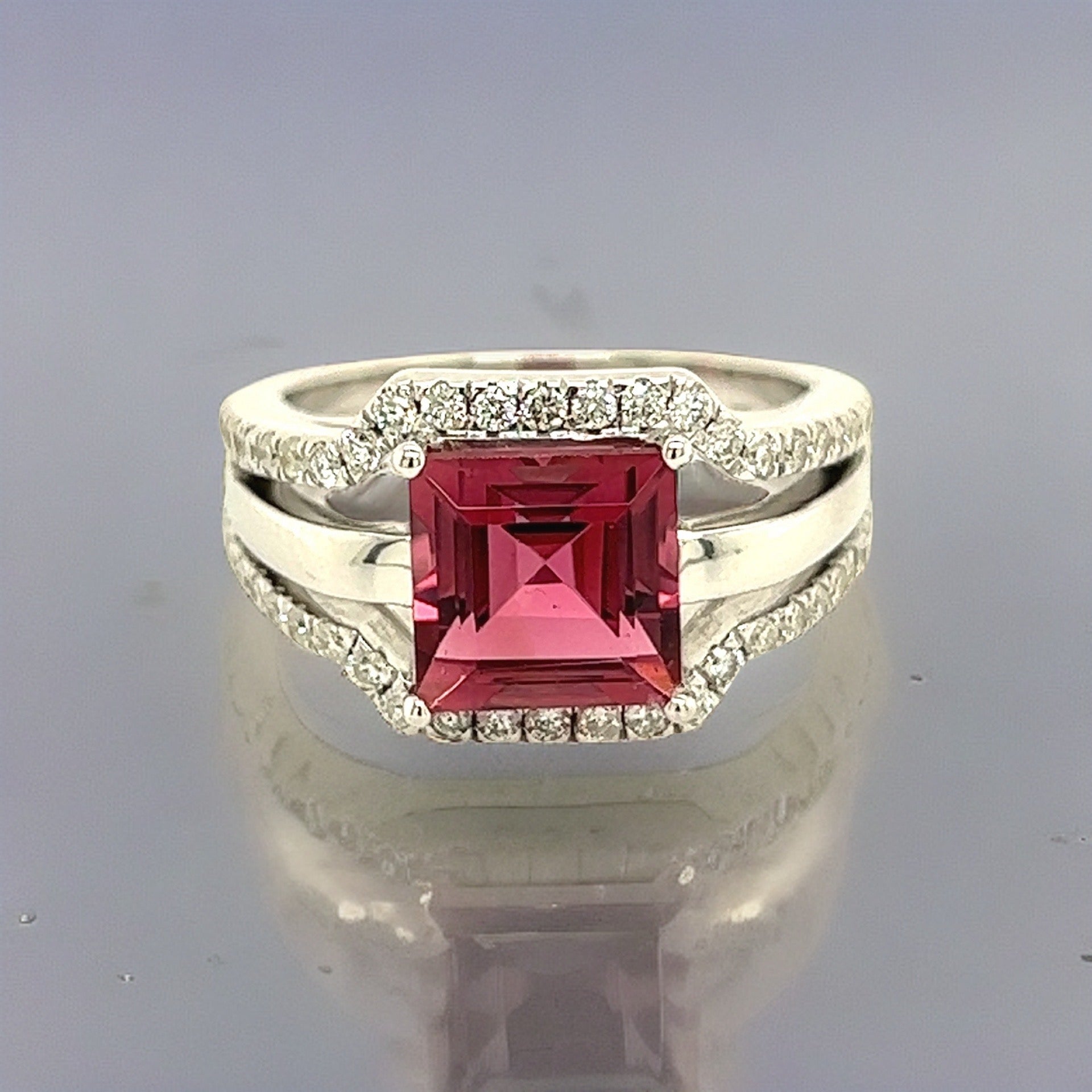 Natural Tourmaline Diamond Ring Size 6.5 14k W Gold 3.24 TCW Certified $3,950 217856 - Certified Fine Jewelry