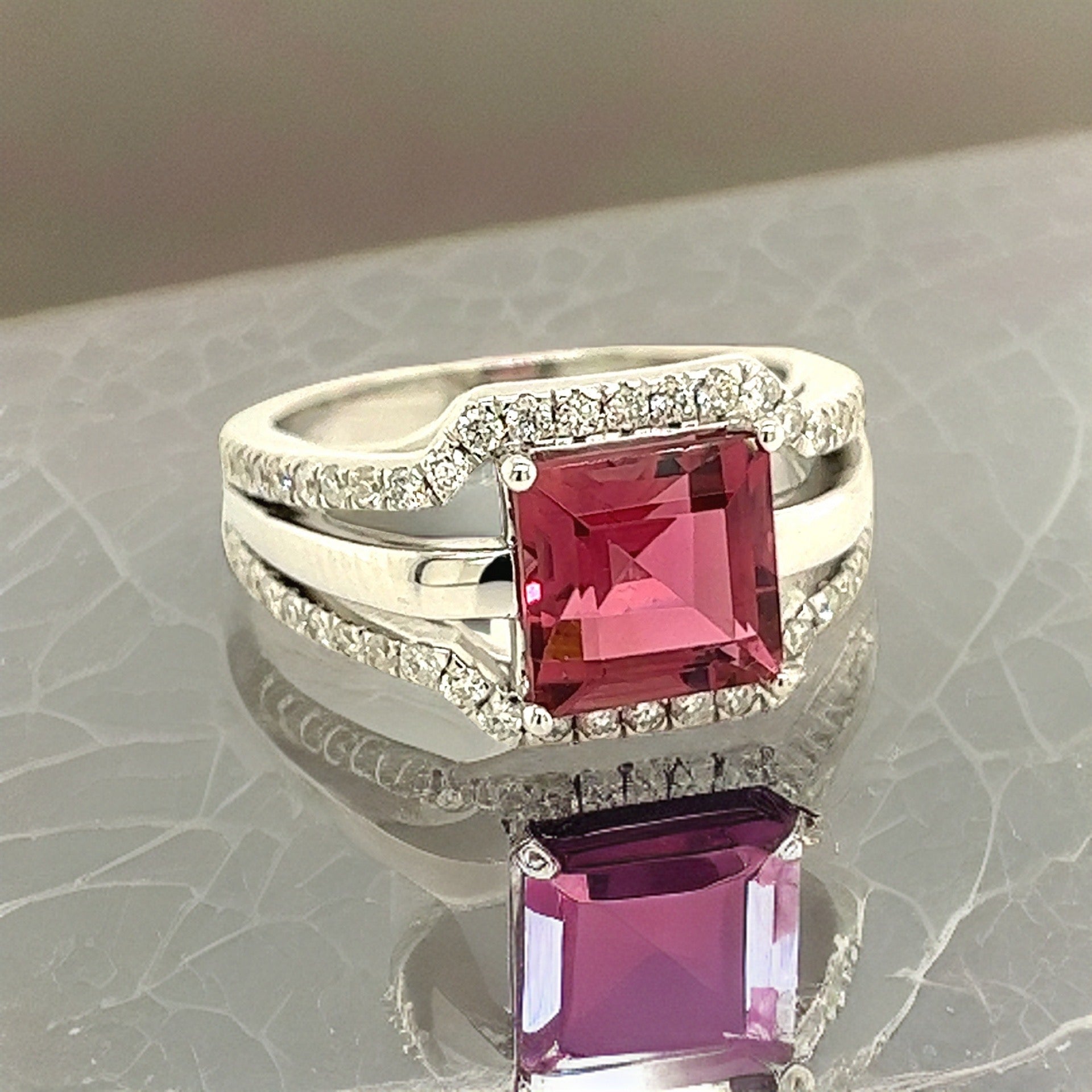 Natural Tourmaline Diamond Ring Size 6.5 14k W Gold 3.24 TCW Certified $3,950 217856 - Certified Fine Jewelry