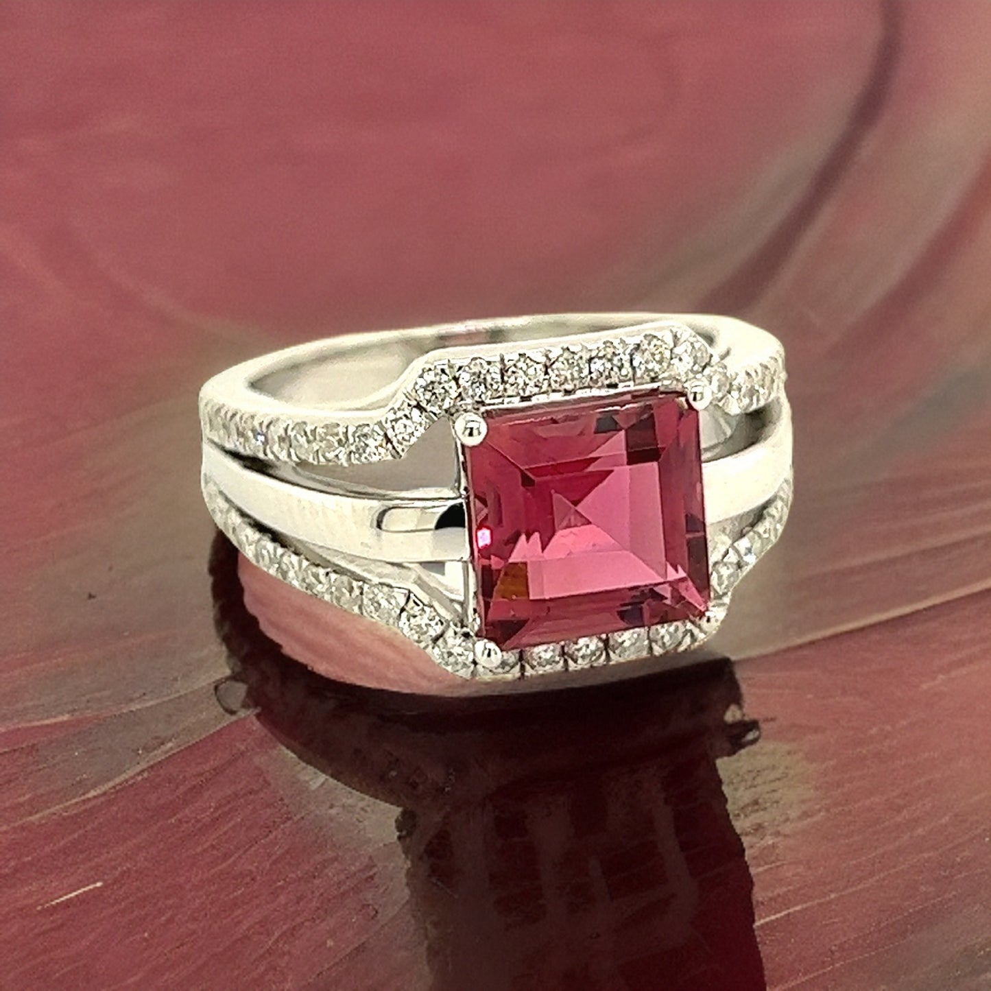 Natural Tourmaline Diamond Ring Size 6.5 14k W Gold 3.24 TCW Certified $3,950 217856