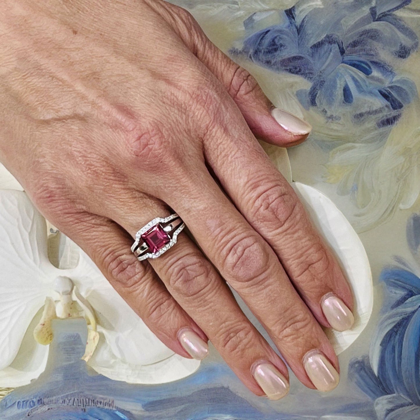 Natural Tourmaline Diamond Ring Size 6.5 14k W Gold 3.24 TCW Certified $3,950 217856
