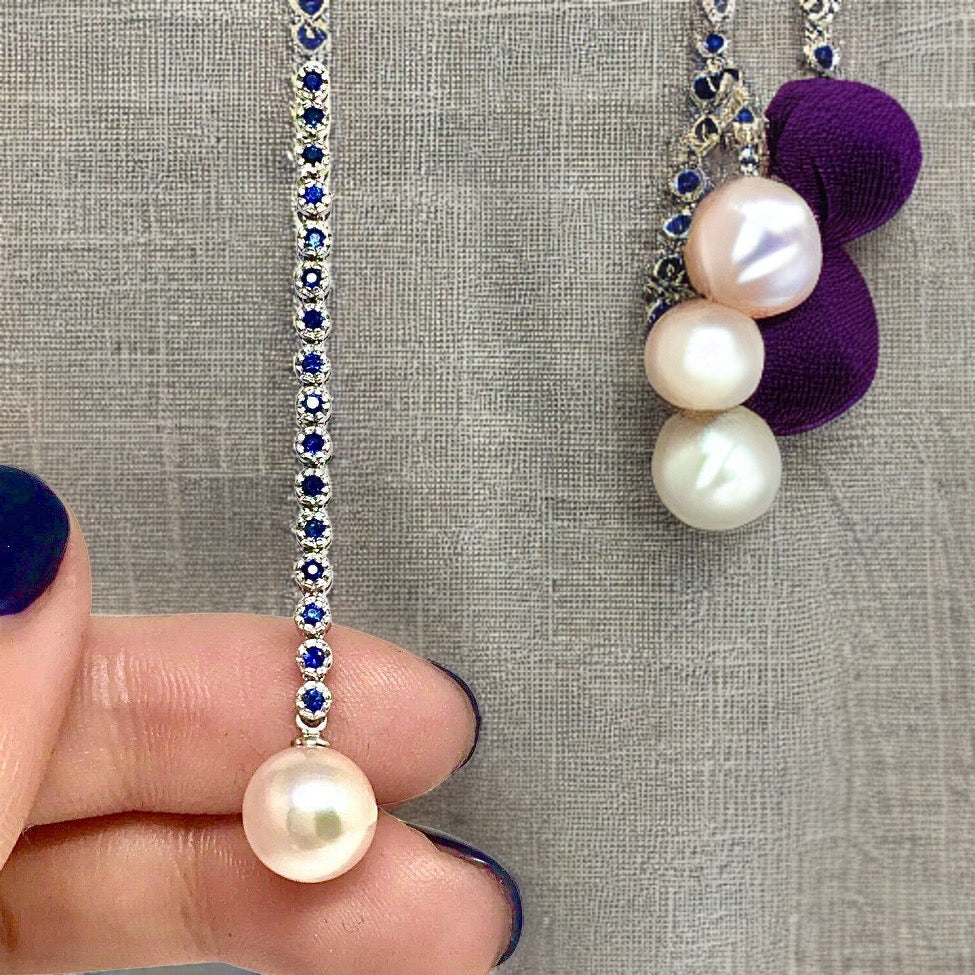 Large Akoya Pearl Sapphire Earrings 14k Gold 8.7 mm Certified $3,450 816594