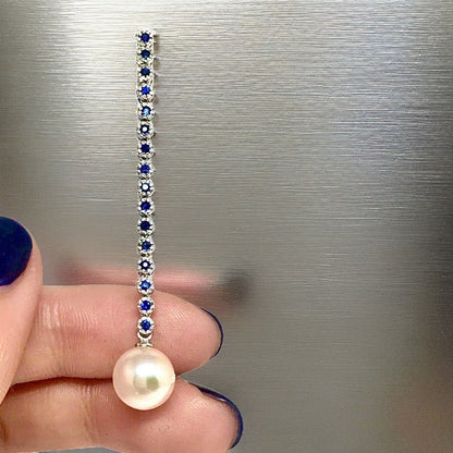 Large Akoya Pearl Sapphire Earrings 14k Gold 8.7 mm Certified $3,450 816594