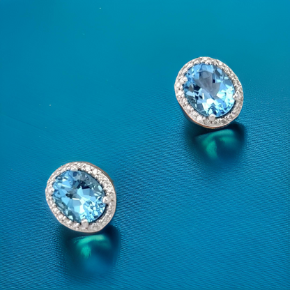 Natural Topaz Diamond Stud Earrings 14k W Gold 6.98 TCW Certified $3,950 311647