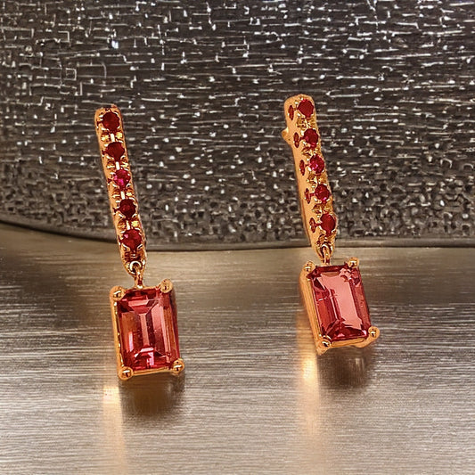 Rubellite Tourmaline Ruby Earrings 14k Gold 1.25 TCW Certified $3,950 018676 - Certified Fine Jewelry