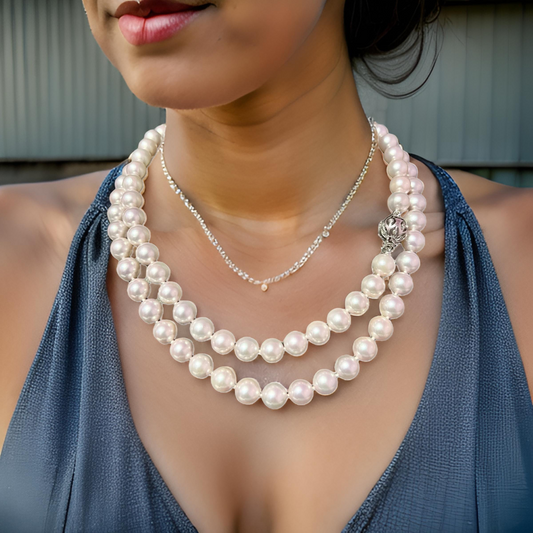 Akoya Pearl Diamond Necklace 30" 18k W Gold 8.50 mm Certified $5,975 311640